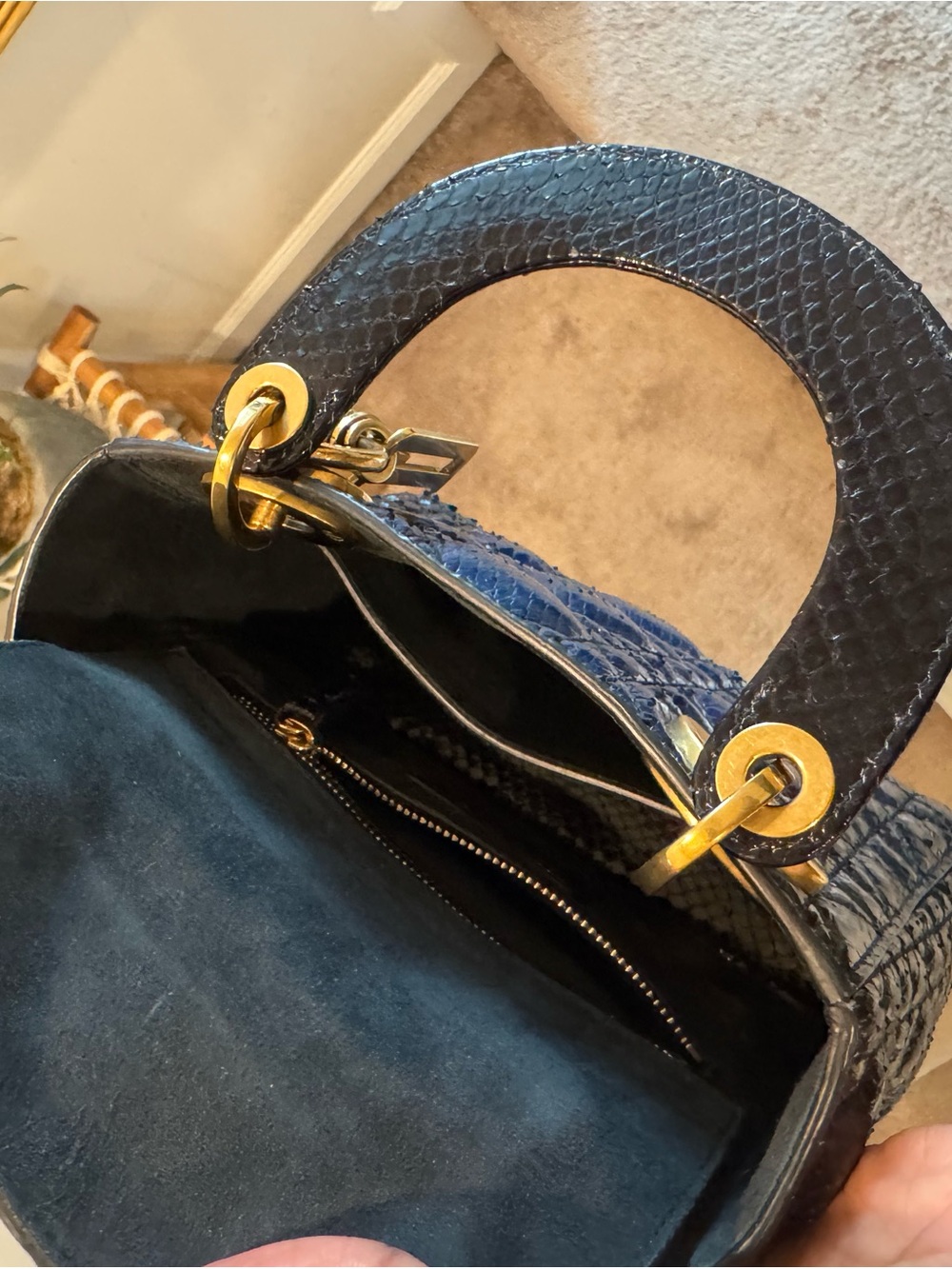 Navy Blue Lizard Skin Mini Lady Dior with Gold Hardware - Picture 3 of 4